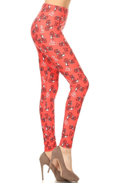 Buttery Red Summertime Bicycles Plus Size Leggings