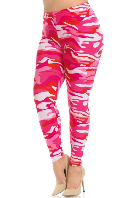 Brushed  Pink Camouflage Extra Plus Size Leggings - 3X-5X