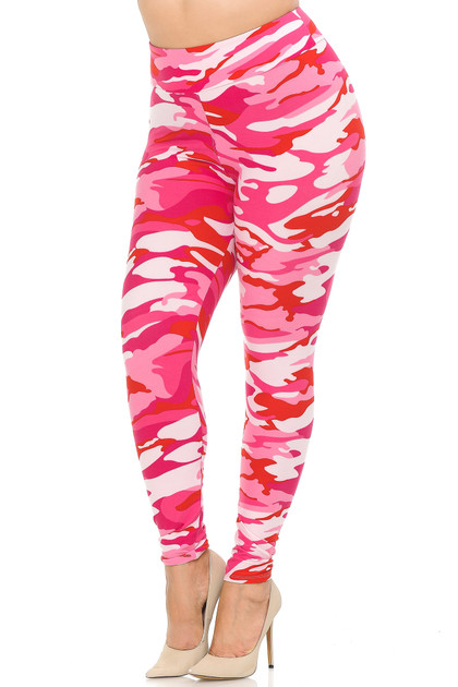 Brushed  Pink Camouflage High Waisted Plus Size Leggings