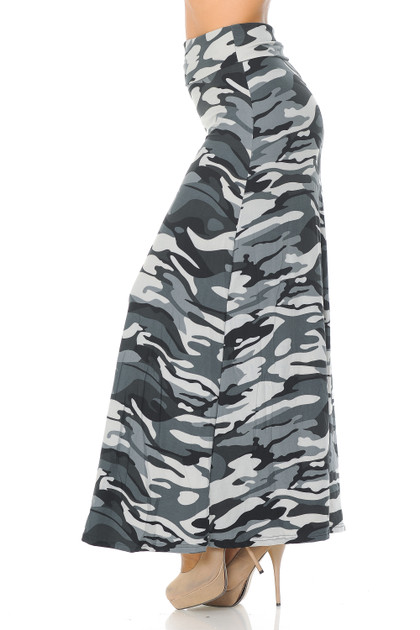 Brushed Charcoal Camouflage Maxi Skirt