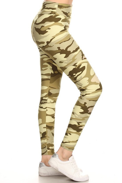 Brushed Light Olive Camouflage High Waisted Leggings