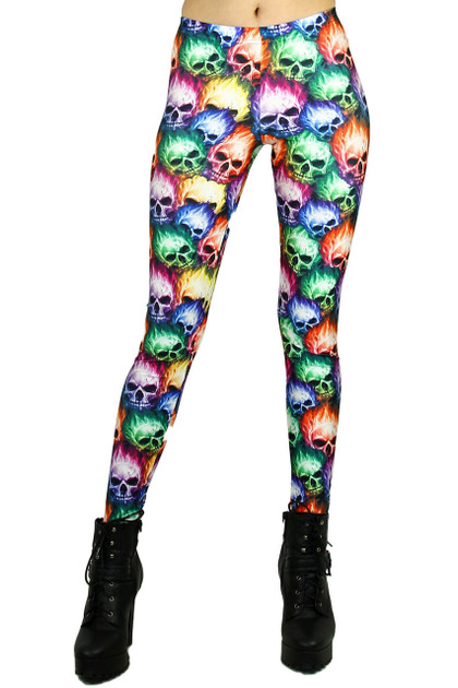 Front side image of Wholesale Premium Graphic Colorful Rage Skull Leggings