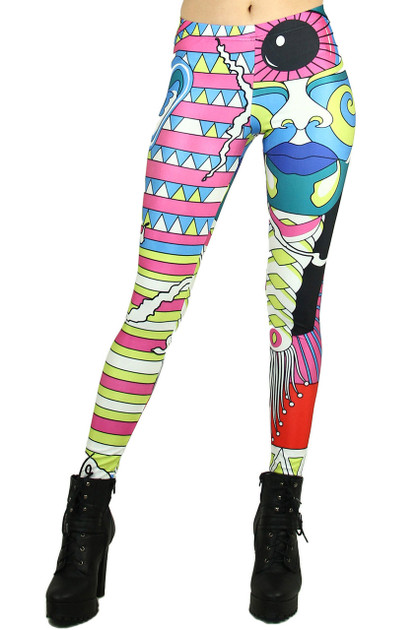 Front side image of Wholesale Graphic Print Abstract Picasso Leggings