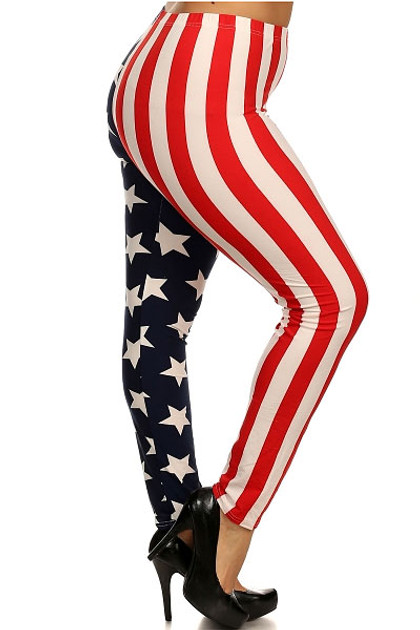 Brushed Twirling Stars and Stripes USA Flag Plus Size Leggings