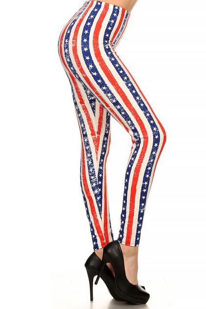Huefulin American Flag Spandex Leggings Stars Stripes Red White Blue One Sz  NWT