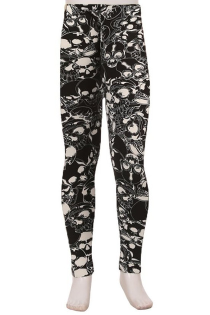 Wholesale Buttery Soft Black Layers of Skulls Kids Leggings