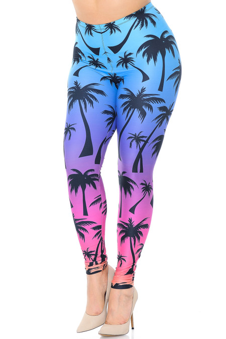 Creamy Soft Ombre Palm Tree Plus Size Leggings - USA Fashion™