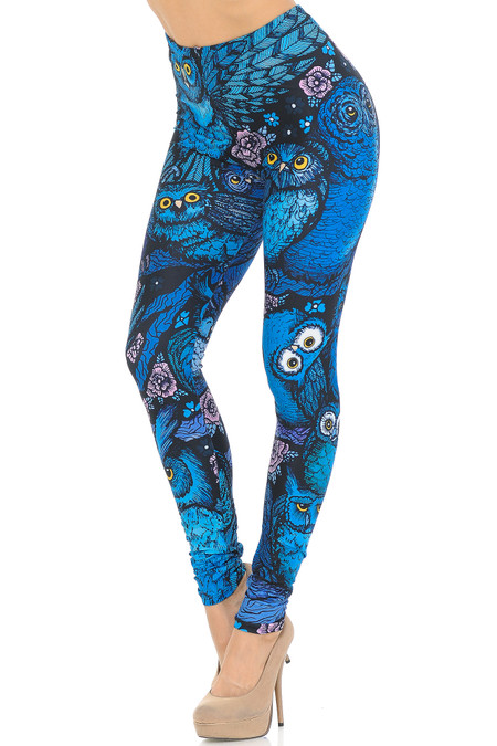 Creamy Soft Blue Owl Collage Leggings - USA Fashion™