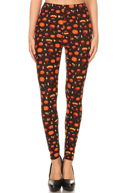 Brushed Pumpkins Cauldrons and Candles Halloween Plus Size Leggings