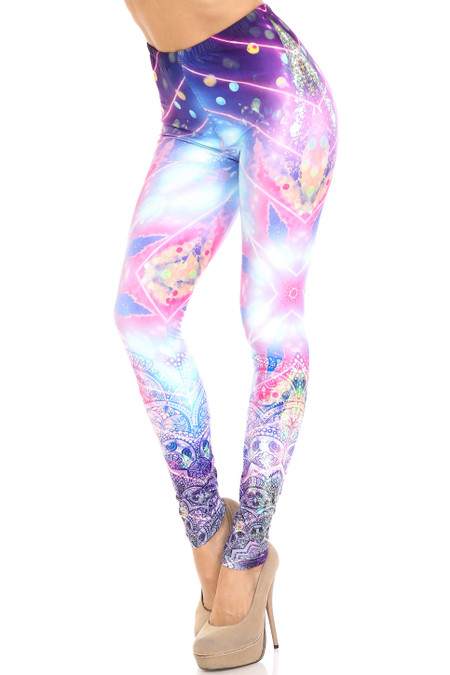 Creamy Soft Purple Mandala Lights Plus Size Leggings - By USA Fashion™