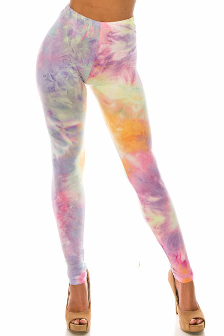 Buttery Smooth Multi-Color Pastel Tie Dye Extra Plus Size Leggings - 3X-5X