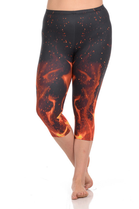 Brushed Graphic Print Flame Plus Size Capris