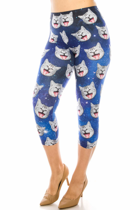 Double Brushed Galaxy Cats Plus Size Capris
