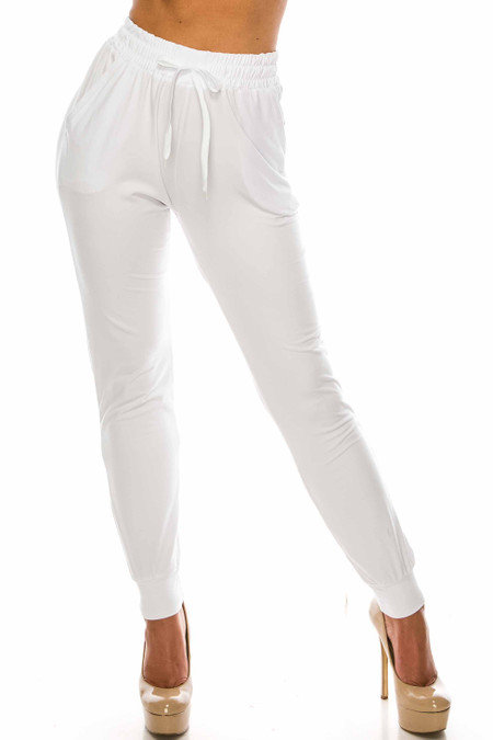 Buttery Soft Solid Basic White Joggers - EEVEE