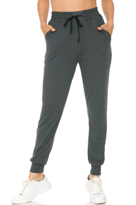 Buttery Soft Solid Basic Charcoal Women's Joggers - EEVEE