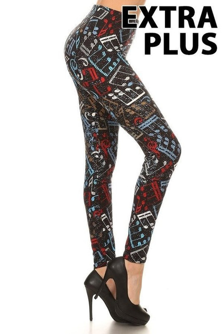 Buttery Smooth Electric Blue Music Note Extra Plus Size Leggings - 3X-5X