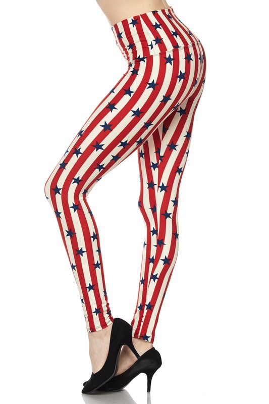 High Waist Vertical Stripes USA Flag Leggings High Waist Vertical Stripes USA Flag Leggings