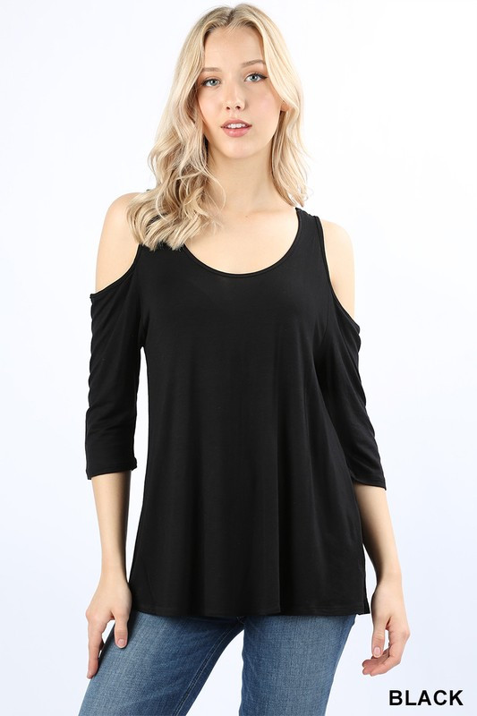 Premium Loose Fit Cold Shoulder Rayon Top Premium Loose Fit Cold Shoulder Rayon Top
