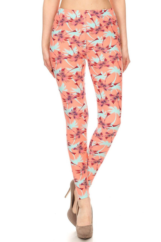 Brushed Peach Palm Tree Leggings Brushed Peach Palm Tree Leggings