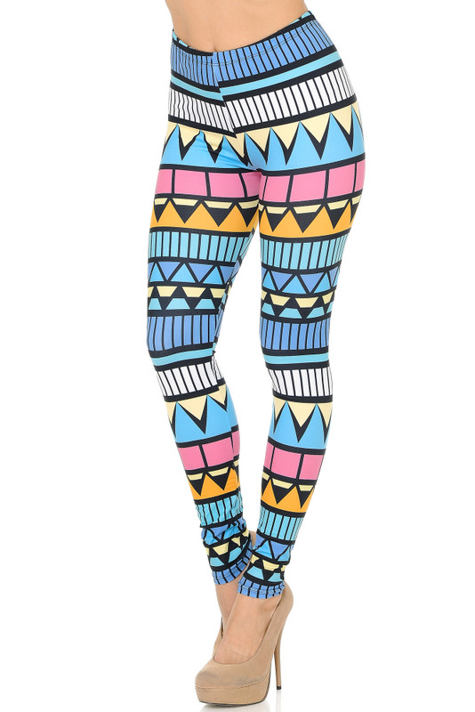 Side Image of Double Soft Brushed Stonehenge Tribal Leggings Side Image of Double Soft Brushed Stonehenge Tribal Leggings