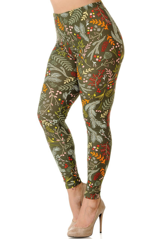 Brushed Holiday Olive Garden Extra Plus Size Leggings - 3X-5X Brushed Holiday Olive Garden Extra Plus Size Leggings - 3X-5X