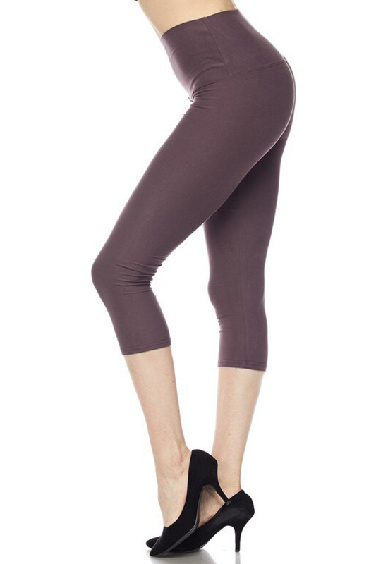 Brushed Basic Solid High Waisted Capris - 5 Inch - New Mix Brushed Basic Solid High Waisted Capris - 5 Inch - New Mix