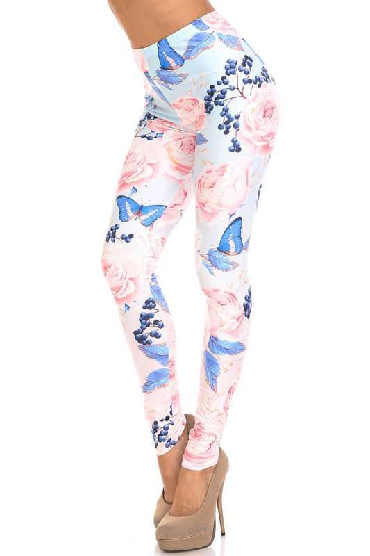 Creamy Soft Butterflies and Jumbo Pink Roses Leggings - USA Fashion™ Creamy Soft Butterflies and Jumbo Pink Roses Leggings - USA Fashion™