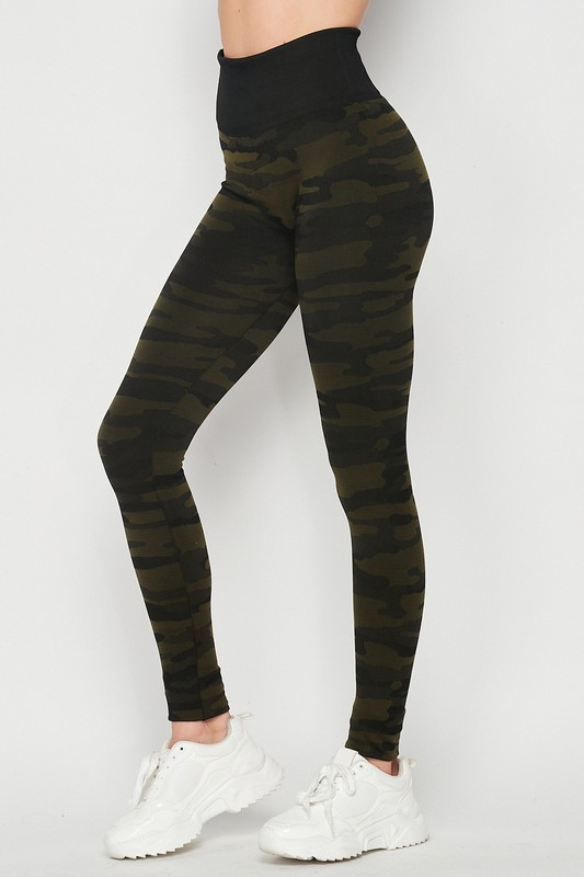 Left side image of Olive Seamless Camouflage High Waist Sport Leggings Left side image of Olive Seamless Camouflage High Waist Sport Leggings