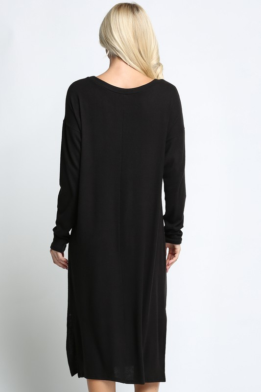 Black Long Sleeve Side Slit Midi Length Plus Size Sweater Dress Black Long Sleeve Side Slit Midi Length Plus Size Sweater Dress