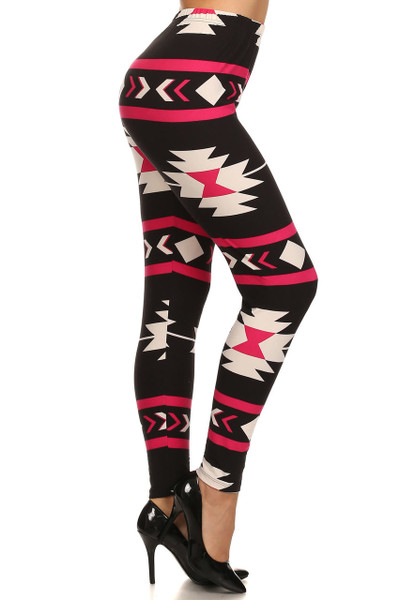 Brushed Magenta Aztec Tribal Plus Size Leggings Only Leggings 9616