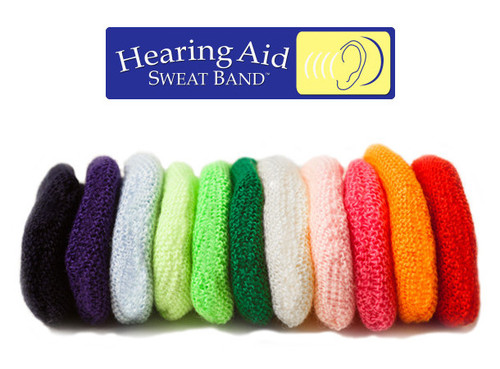 The ORIGINAL Hearing Aid Sweat Band :: Numerous Color Options to fit every desire :: Available in 9 sizes and 17 colors for all makes and models of Behind-the-Ear Hearing Aid devices (11 of the colors shown here)