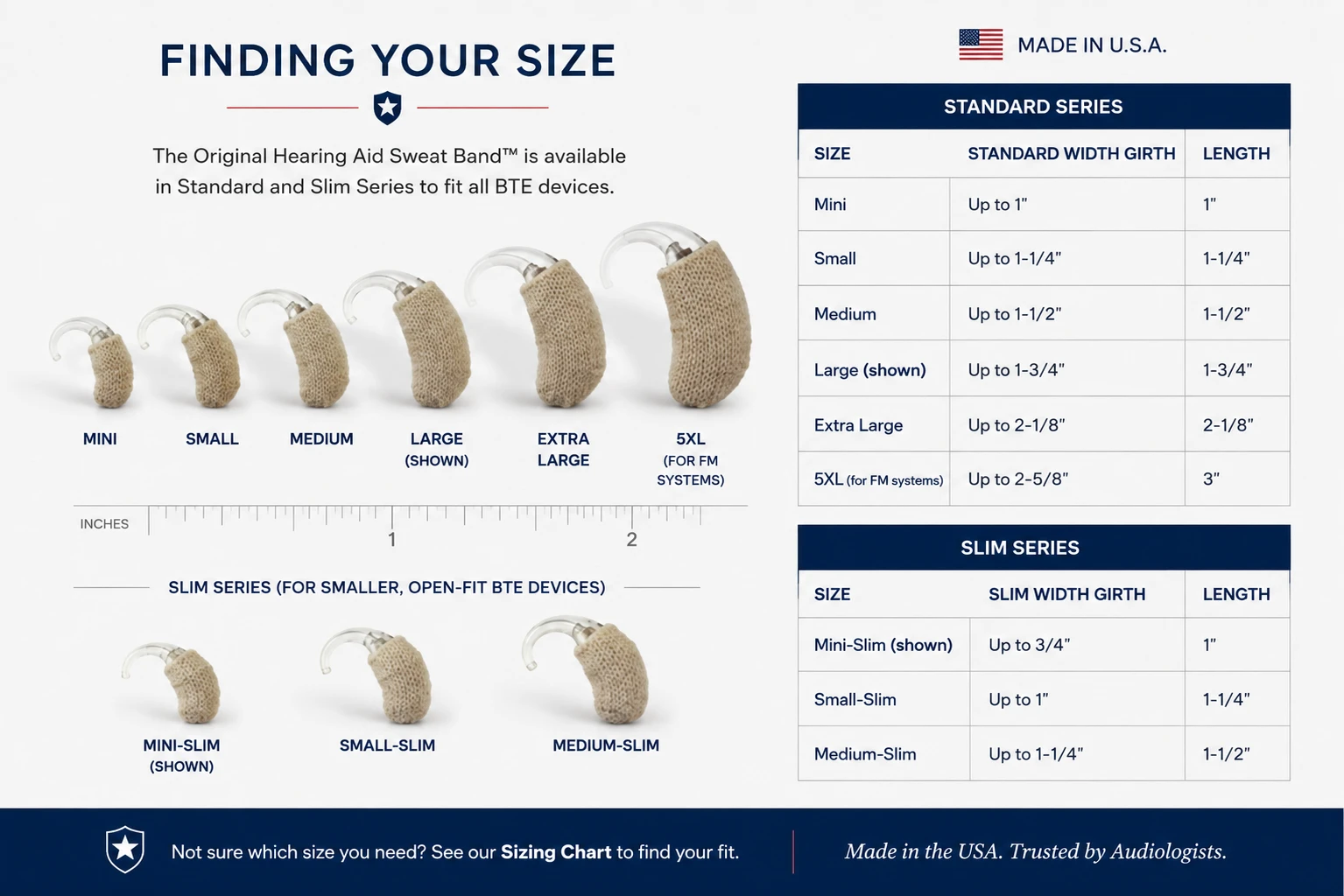 Hearing Aid Sweat Band Size Chart