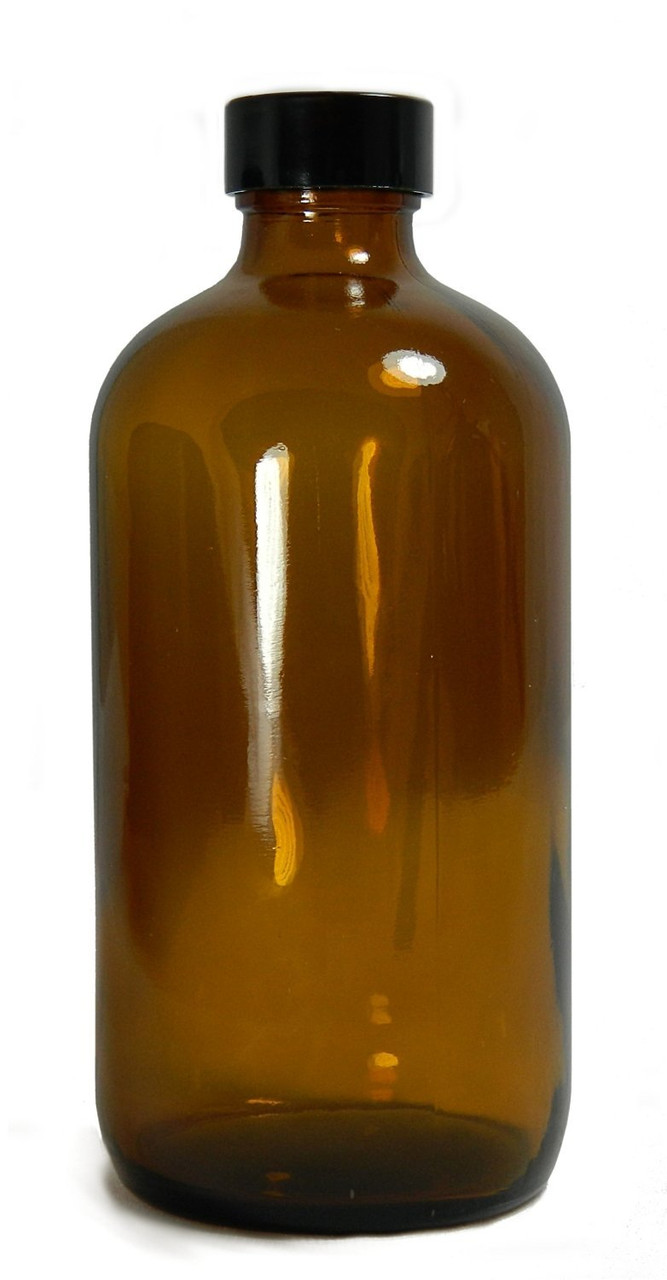 16OZ AMBER GLASS BOTTLE WITH BLACK PHENOLIC CAP 28/400