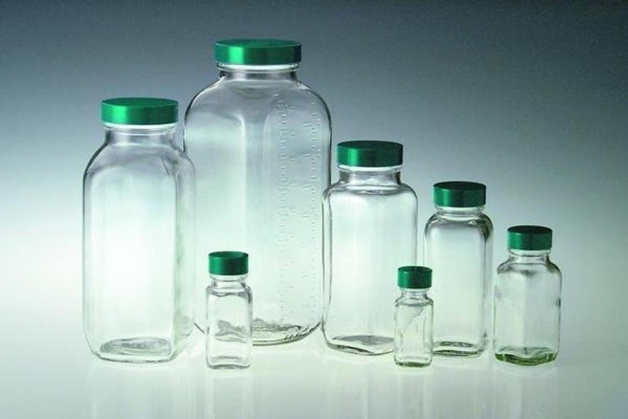16oz Boston Round Glass Bottles, Green PTFE Lined Caps, case/12