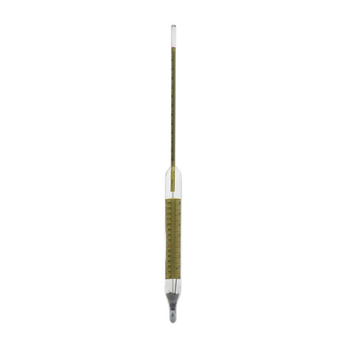 API Combined Form Hydrometer, 59 to 71deg., 0.2 Scale Div., 20-130F Thermometer in Body, 190mm Length