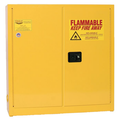 Eagle 1976X 24 Gallon Wall Mount 3-Shelf Yellow Flammable Safety Cabinet with Manual Close Doors - S1149-2