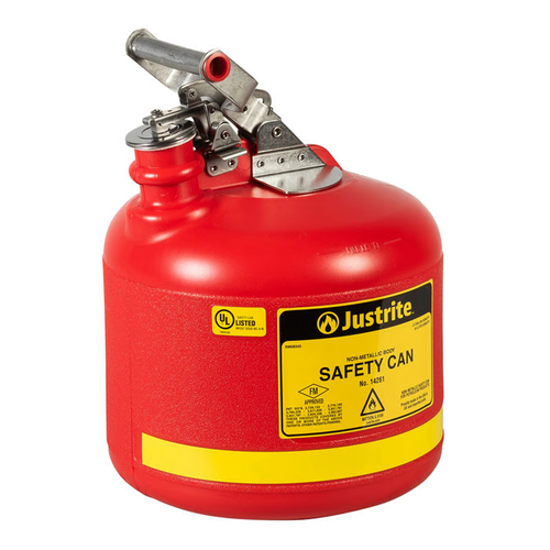 Justrite 14261 2.5 Gallon Type 1 HDPE Plastic Safety Can for Storing Flammables or Acids - S1255-1