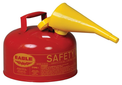 Eagle UI20FS 2 Gallon Type 1 Red Galvanized Steel Safety Can with Funnel for Flammables - S1250-6