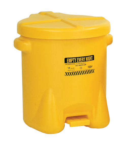 Eagle 937FLY 14 Gallon Yellow HDPE Oily Waste Can with Hands-Free Self-Closing Lid - S1284-11