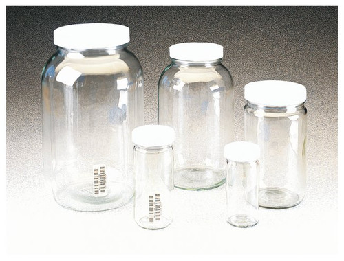 Thermo Scientific I-Chem® 321-0500 Certified Clear Tall Form 500mL Wide-Mouth Sample Jars with Caps