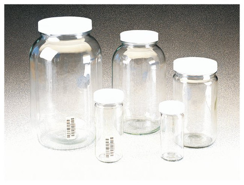 Thermo Scientific I-Chem® 221-0250 Processed Clear Tall Form 250mL Wide-Mouth Sample Jars with Caps