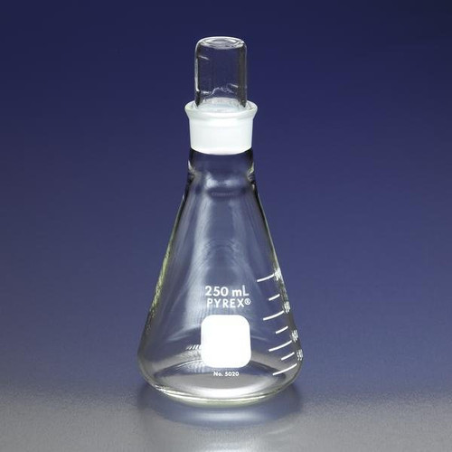 Corning 5020-50 PYREX® 50mL Narrow Mouth Erlenmeyer Flask with PYREX® Standard Taper Stopper