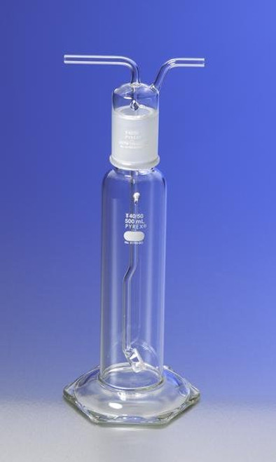 Corning 31760-500C PYREX® 500mL Tall Form Gas Washing Bottles with Coarse Fritted Disc