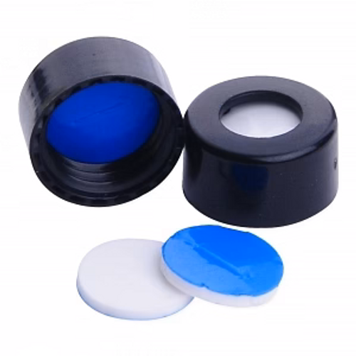 Thermo National Scientific C4013-64A Black 8mm PP Cap with Pre-Slit Blue PTFE-White Silicone Septa - NC4013-64A