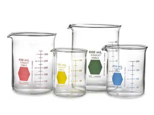 Kimble 14000Y-150 KIMAX Colorware Yellow Scale 150mL Griffin Low Form Glass Beakers