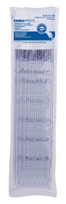 Kimble 72108-10110 KIMAX 10mL Disposable Glass Wide Tip Bacteriological Pipets, Plugged & Sterile in Multi-Packs