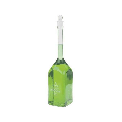 Kimble 28040-500 KIMAX 500mL Class A Square Volumetric Flask with Glass Standard Stopper, Calibrated "To Contain"