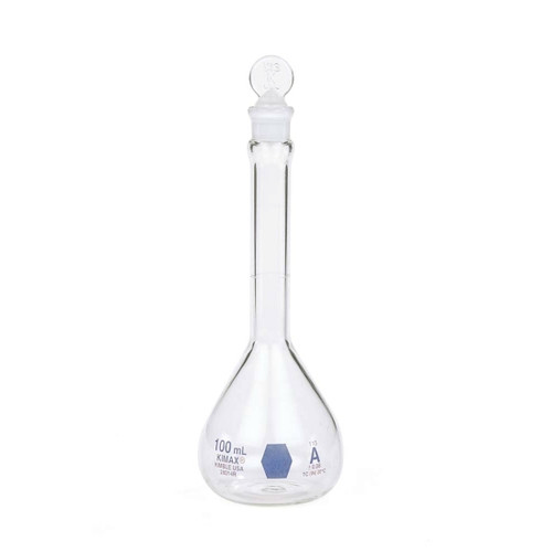 Kimble 28014B-500 KIMAX 500mL Class A Colorware Volumetric Flasks with Blue Color Coded Marking Spot