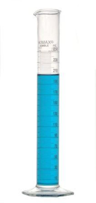Kimble 20025K-250 KIMAX 250mL Educational Grade Graduated Cylinders with White Metric Scale, "To Deliver"