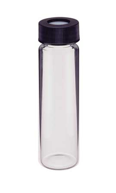 Kimble 60942A-40 KIMAX 40mL Clear Glass Sample Vials with Black Polypropylene Caps and PTFE-faced Silicone Septa